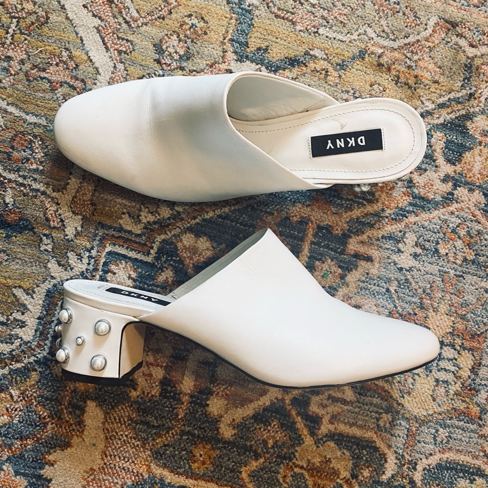 DKNY White mules